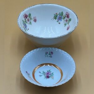 Vintage porcelain floral bowls made Japan, shabby chic, cottage